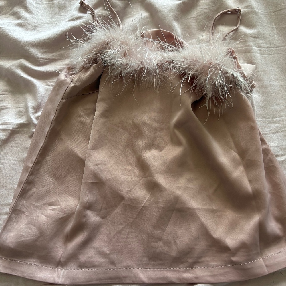 Pink fur trim satin tank lulus size small